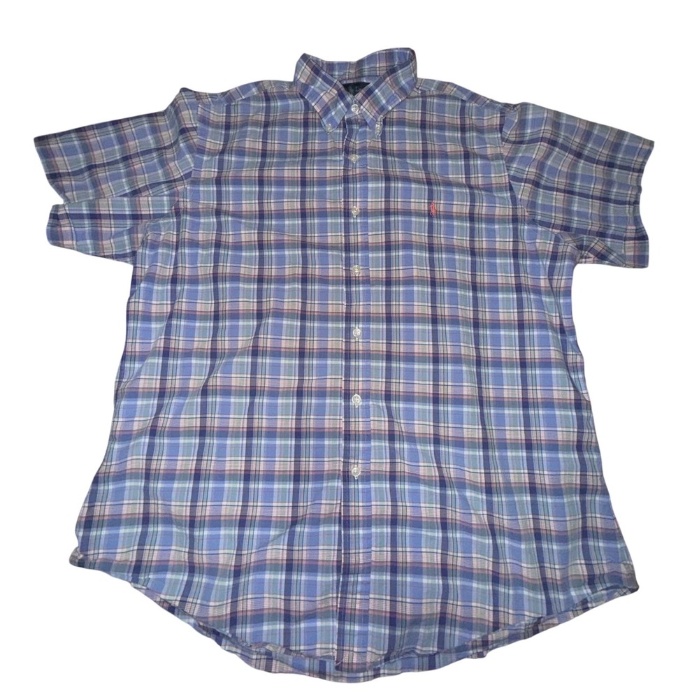 Ralph Lauren Preppy Custom Fit Plaid Short Sleeve Button Down Shirt Men's‎ XL
